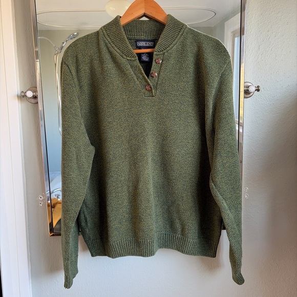 Lands' End Sweaters - Vintage Land’s End green cotton v-neck sweater